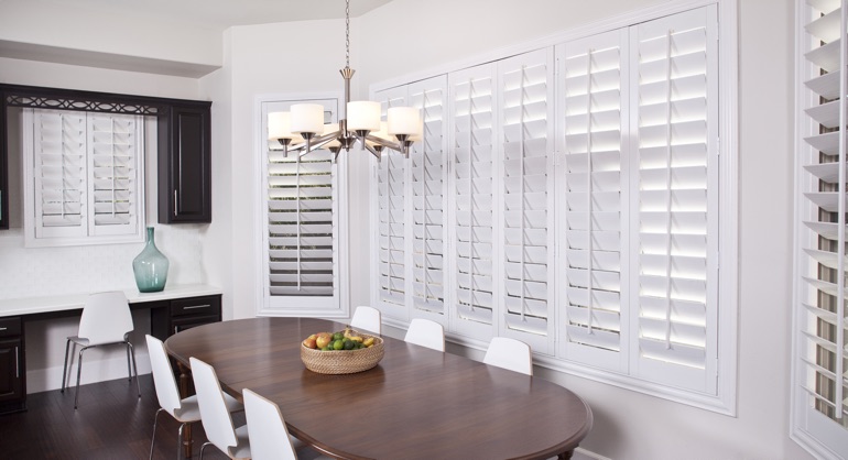 white shutters in Austin dining room